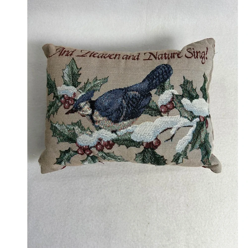 Christmas Holiday Home Decor Red Blue Jay Tapestry Accent Pillow 8x11
